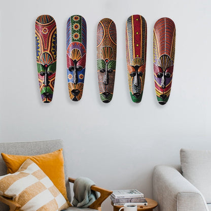 Máscara de madeira parede pendurada em madeira maciça pintada no facebook decoração de decoração de casa decorações de casa africana máscara artesanato