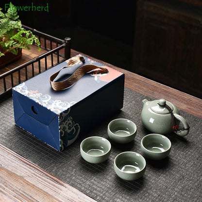 Ke Kiln Chinese theeset Teaware Kung Fu Travel Tea Set Geschenkdoos Een theepot met vier kopjes evenementen Gifts Tea Pot en Cup Set
