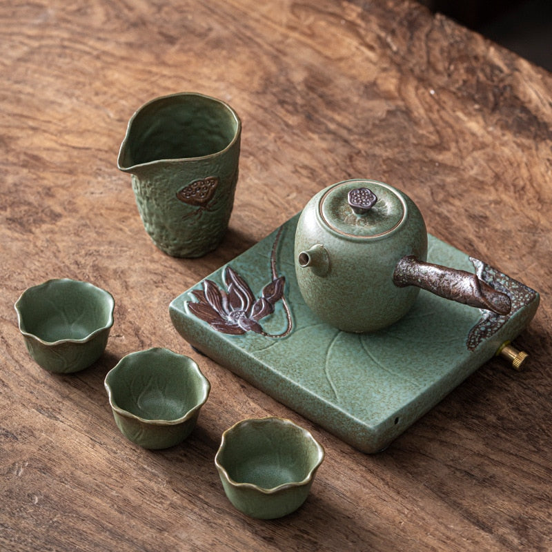 Japonský čaj kung fu čaj Set Home Keramic Talcup Teapot Rough Pottery Simple Portable Travel Tea Set čajový hrnec a šálek