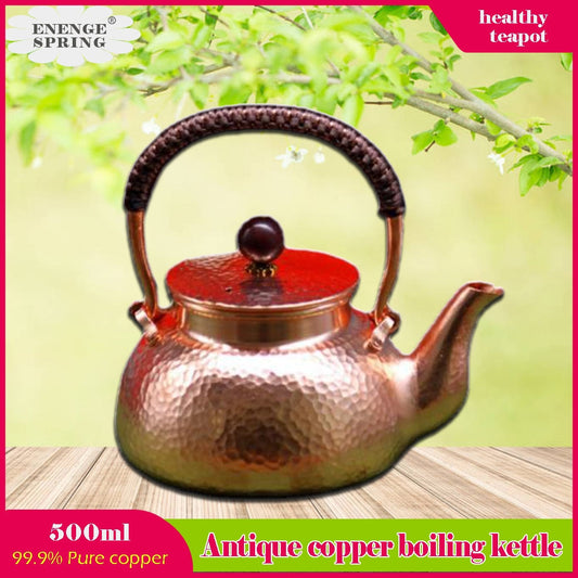 Pot en cuivre Antique fait à la main de 500ML, bouilloire bouillante en cuivre pur pour la maison, théière en cuivre rouge épaissi, bouilloire à thé de santé