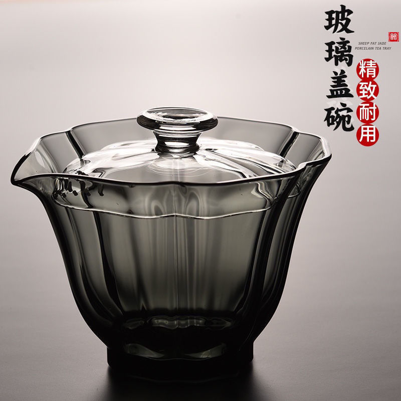 Tasse à thé Gaiwan en verre Baicai haut de gamme avec filtre, tasse à thé anti-brûlure, théière à main, service à thé Kung Fu chinois de haute qualité