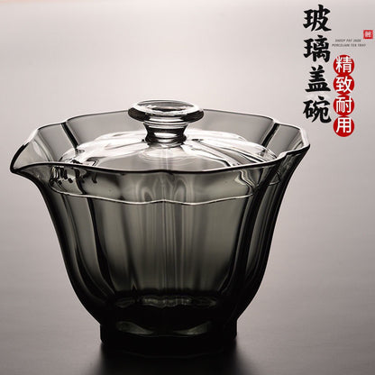 Hochwertige Baicai-Glas-Gaiwan-Teetasse mit Filter, verbrühungssichere Teetasse, Handhaltende Teekanne, hochwertiges chinesisches Kung-Fu-Tee-Set