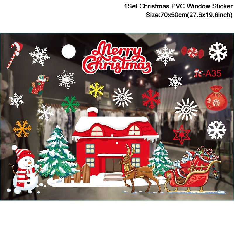 1 세트 산타 클로스 눈사람 엘크 윈도우 스티커 눈송이 가래 정전기 벽 스티커 2023 홈 새해를위한 크리스마스 장식