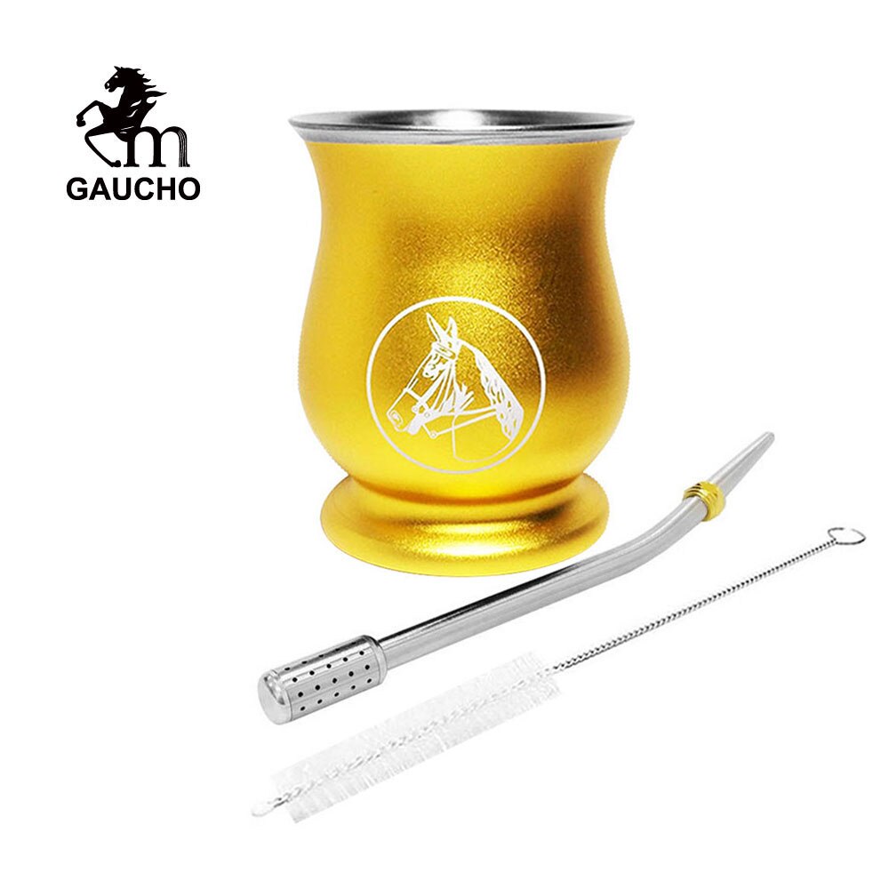 1 PC/Lot Yerba Mate Kits Include Stainless Gourds Calabash Cup 6 OZ & Straw Filter Bombilla & Cleaning Brush