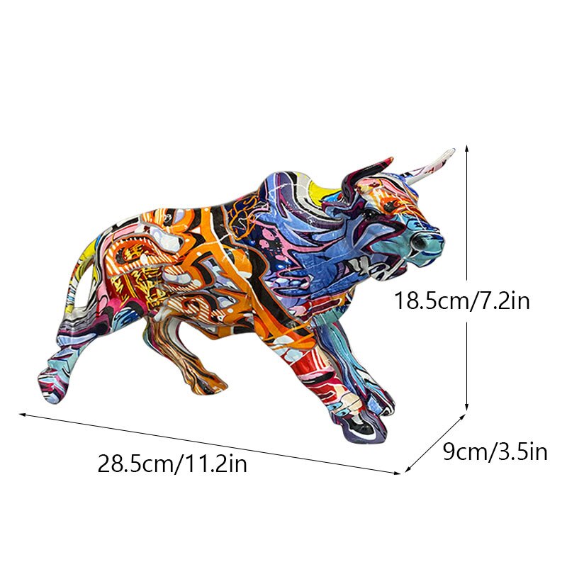Colorful Water Transfer Printing Cow Statue Desktop Resin Ornament Graffiti Art Home Decoration Office Ornament Friends Gift