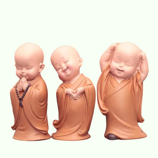 Cute Small Monk Status Figurines Religion Buddha Resin Crafts Desk Miniatures Ornaments Accessories Home Decor Car Decoration