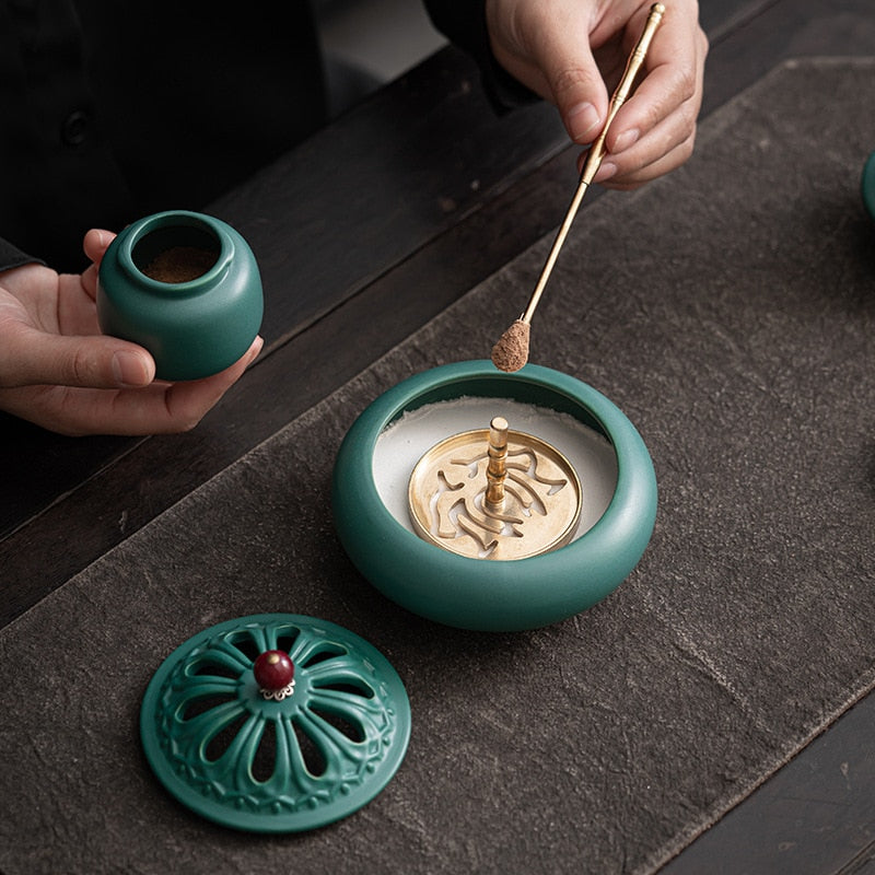 Китайский стиль павлина зеленый ладан посуда набор ладанного уплотнения инструменты для благовоний пепельная порошковая посуда ароматерапевтическая печь