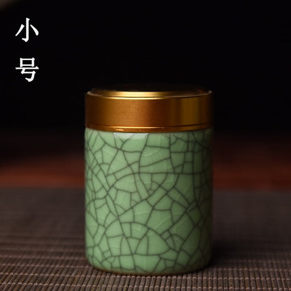 Ceramic Tea Caddy with Metal Lid Travel Tea Can Convenient Small Tea Box Tea Container Storage Tank Tea Organizer Candy Jar