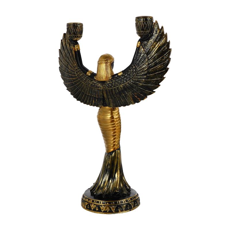 Egyptian Holder Statue Goddess Isis Figurine Sculpture Candlestick Holders Resin Decor Metal Home Winged Theme Pillar Ancient
