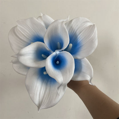 10 marinblå calla lilies pu real touch blommor bröllopsdekoration buketter mittstycken falska konstgjorda blommor hem dekoration