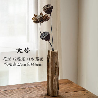 Китайская ретро -гостиная украшения с твердым деревом сушеные цветочные ваза дома украшение чайное столик цветочный композиция маленькая цветочная посуда