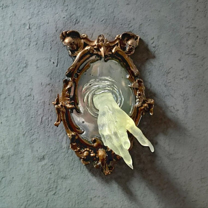거울 벽에 유령 벽 플라크 할로윈 공포 조각 악마의 손 빛나는 디스플레이 거울 수지 공예 홈 장식 새로운 2023