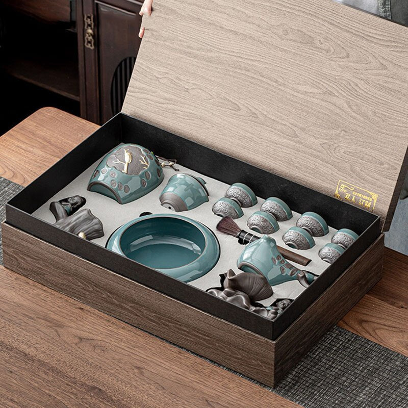Çin Çay Seti Çaydan Çaydan Seramik Lüks Ofis Komple Kase Yarı Otomatik Puer Kung Fu Çay Kupası Set Hediye Mutfak Tetera TeAware
