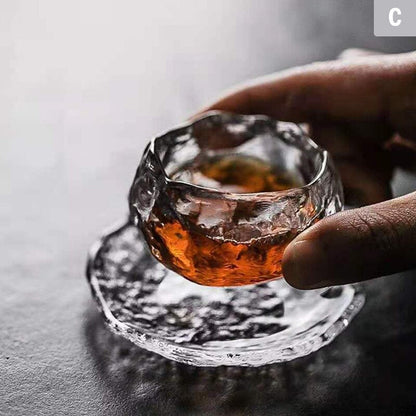 النمط الياباني كوب زجاجي تذوق أكواب شاي شفافة/مجمدة كأس النبيذ الأبيض Kongfu ماستر فنجان شاي كوب شاي وحصيرة شاي 2 Style