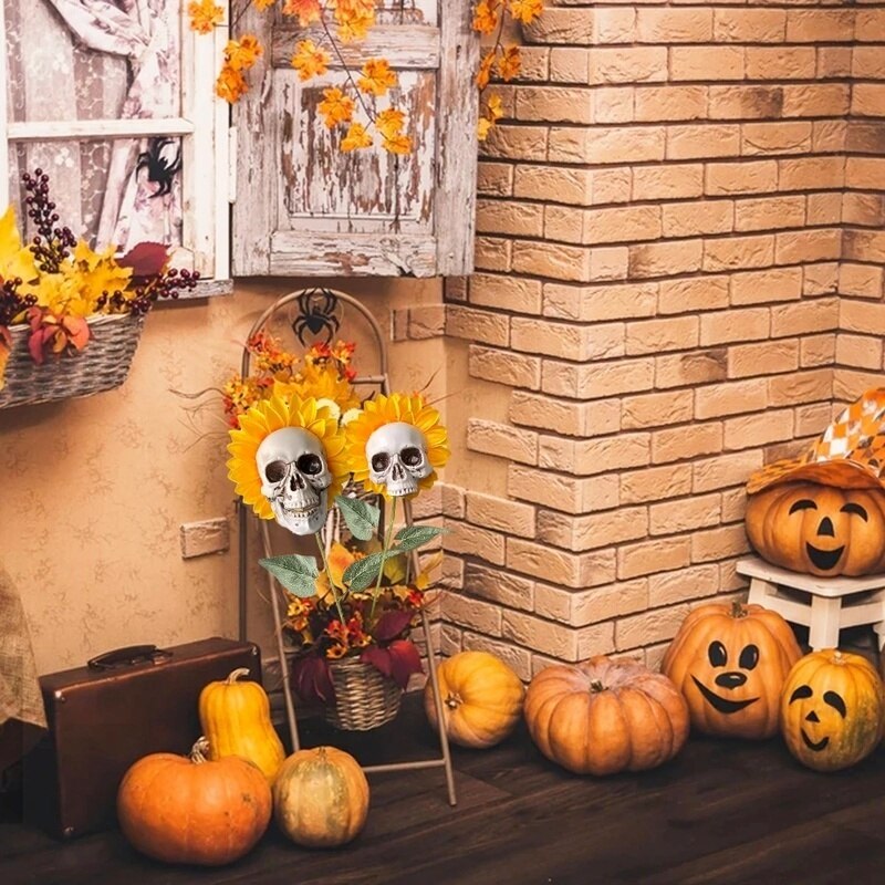 Halloween Scareen decoração de caveira Casa e horror de jardim Ornamento de flores artifical para casa de cena deco calavera ao ar livre Calavera