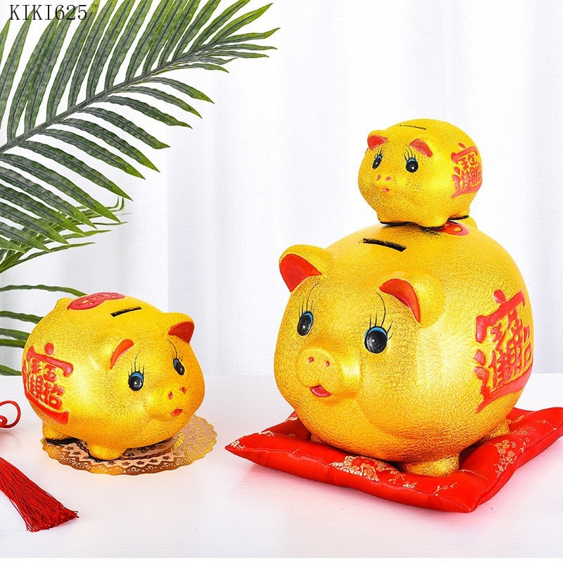Keramik Lucky Gold Pig Coin Piggy Bank Stora kapacitet Barnförvaringslåda Söt gris Animal Jar Home Piggy Bank Kids Gift