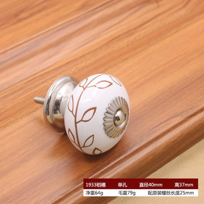 40mm Ceramic Single Hole Handle European Antique Mediterranean Drawer Pulls Cabinet Knobs Wardrobe Shoe Cabinet Door Handles