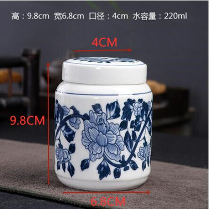 Chinese Blue and White Porcelain Ceramics Tea Caddy Tieguanyin Sealed Containers Travel Tea Bag Storage Box Coffee Canister