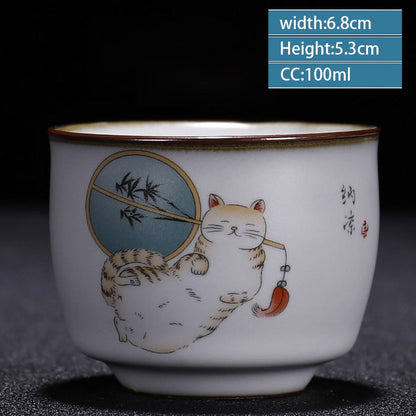 Retro ru kiln keramik keramik cangkir kopi buatan tangan mangkuk teh Cina set aksesoris master teh minuman persediaan 100ml