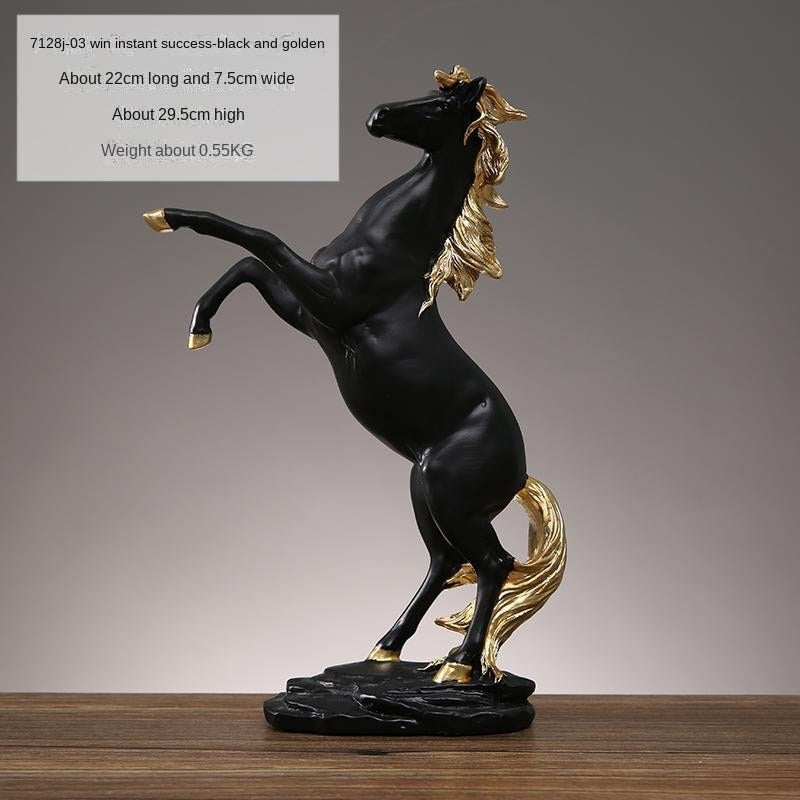 تمثال راتنج حصان أسود ذهبي وفضي مبتكر، نموذج حصان ديكور منزلي ديكور حيوانات غرفة المعيشة ديكور مكتبي حرفي