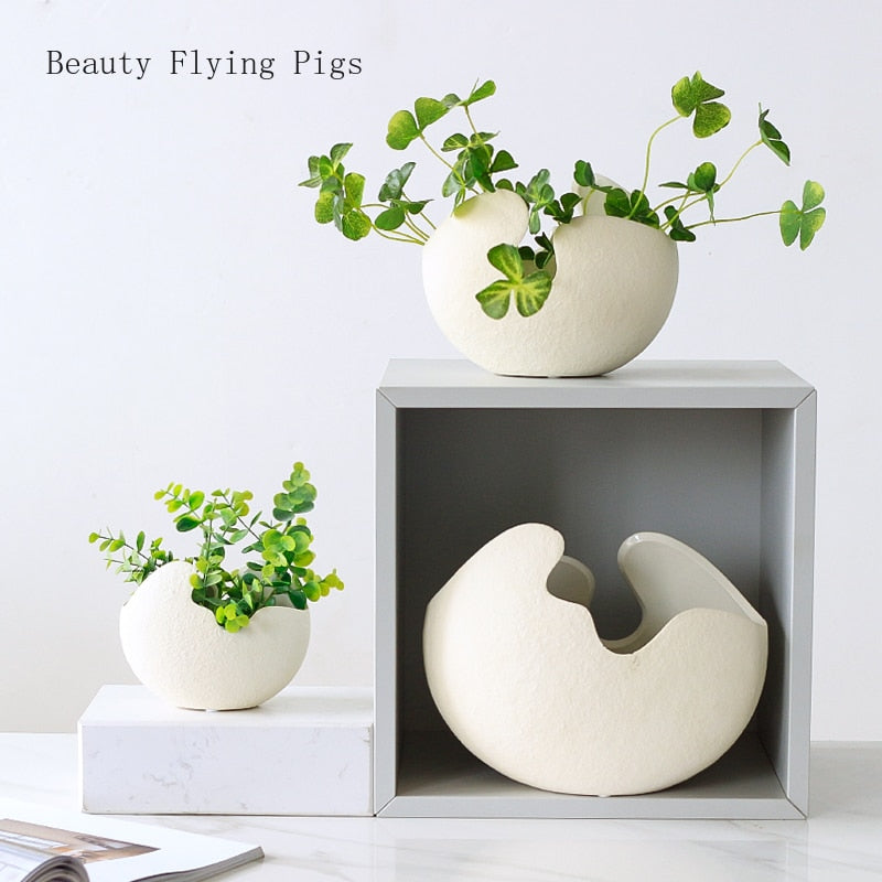 1 stk moderne pastoral nordisk stil hvit keramikk eggeskall vase blomsterpotte hjem desktop ornamenter blomsterarrangement dekorasjon