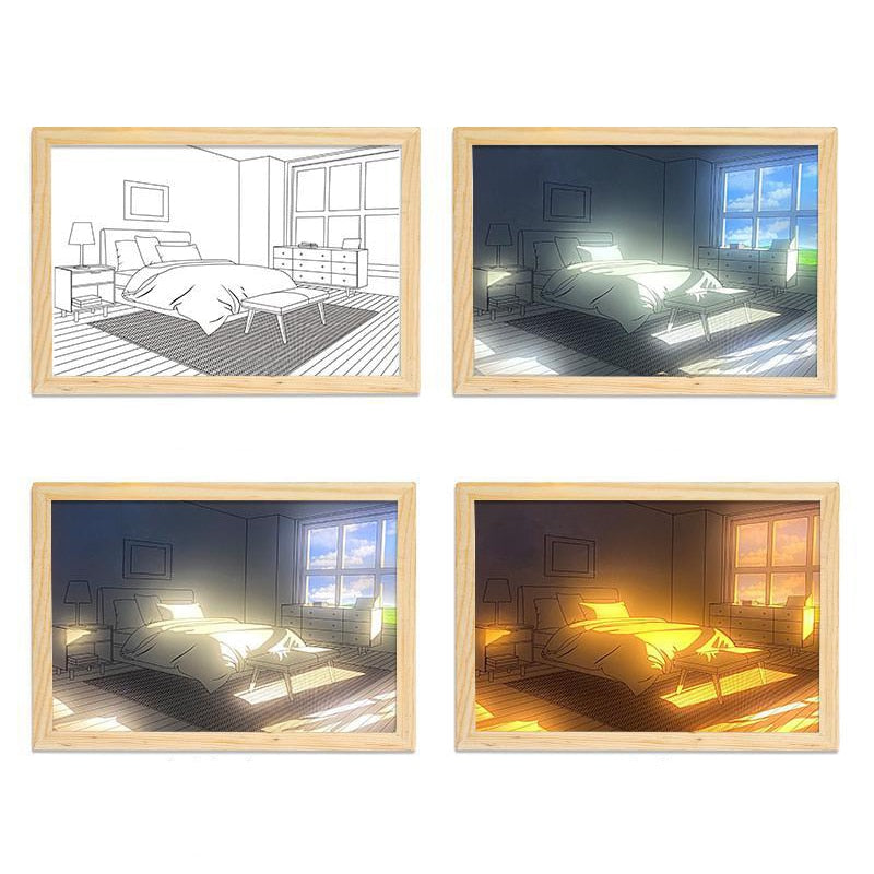 لوحة إضاءة زخرفية LED بجانب السرير، نمط الصورة الإبداعية الحديثة، محاكاة لأشعة الشمس، رسم ضوء الليل، هدية