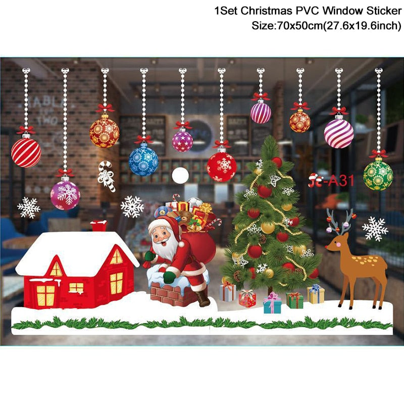 1set Santa Claus Snowman Elk Naklejki okienne naklejki na ścianę elektrostatyczną 2023 Dekoracja Bożego Narodzenia na Nowy Rok w domu