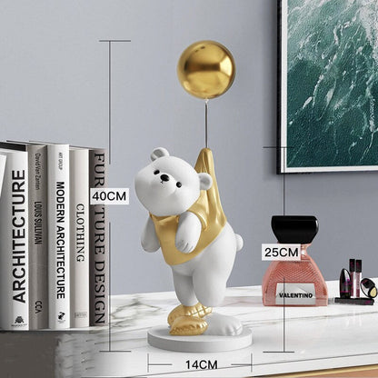 Ballon créatif ours polaire en résine, ornements de décoration de maison, artisanat, Statue, Figurines de bureau, décoration de bibliothèque, Sculpture artisanale 
