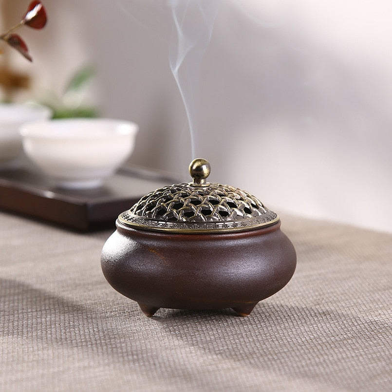 Seramik üç ayaklı tütsü brülör sandal ağacı agarwood ev çayı töreni Buda için kapalı tütsü brülör