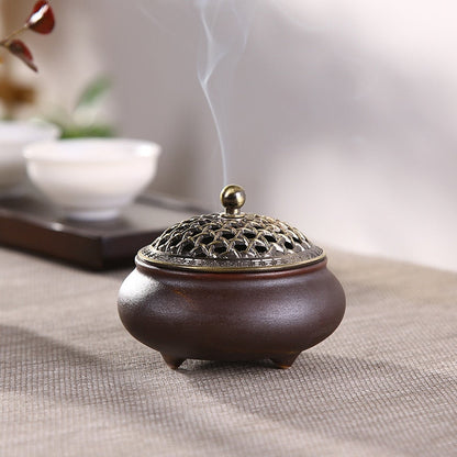Ceramic Three-legged Incense Burner Sandalwood Agarwood Household Tea Ceremony Indoor Incense Burner for Buddha