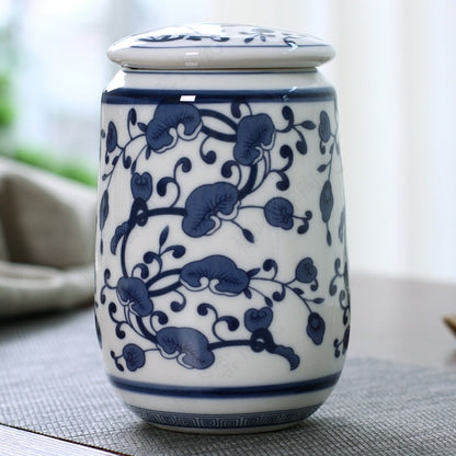 Chinese Palace blå og hvid porcelæn te Caddy bærbar keramik forseglede beholdere Rejse tepose opbevaringsboks kaffebeholder