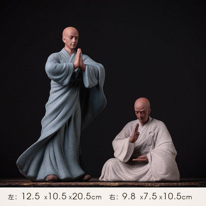 Violetti hiekka Zen Little Monk Buddhalainen shami -meditaatio Veistos Keraamiset hahmot TEEROOM DESCTOP -koristeet