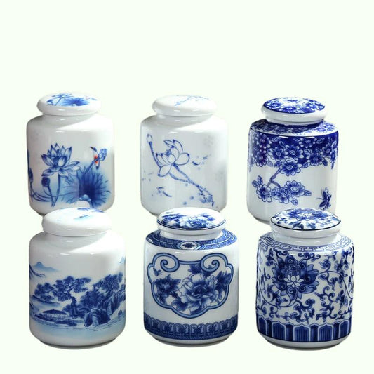 Chinesische blaue und weiße Porzellan-Keramik-Teedose Tieguanyin versiegelte Behälter Reise-Teebeutel-Aufbewahrungsbox Kaffeekanister