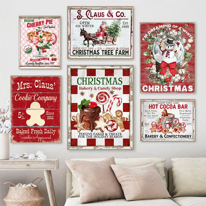 Weihnachts-Wand-Kunstdruck, heiße Schokolade, Candyland Express, Lebkuchen-Bäckerei-Schild, Poster, Vintage-Leinwandgemälde, Küchendekoration 