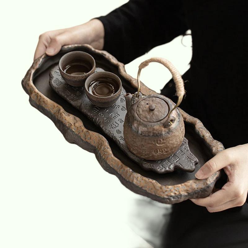 Creativity Tray Heart Sutra Tea Board Chinese Retro Pot Tray Ceramic Pot Bearing Dry Brewing Table Water Storage Type Teaware