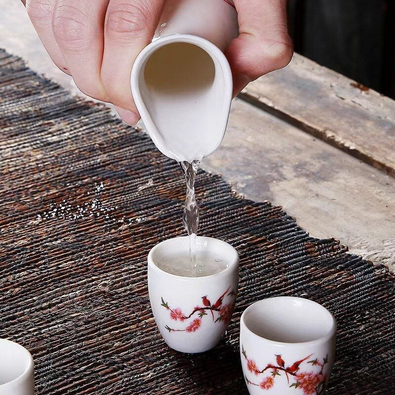 7 Teile/satz Keramik Sake Topf Tassen Set Japan Vintage Flagon Hüfte Flaschen Bambus Schnaps Tasse Home Küche Drink Geschenke Barware 250 ml