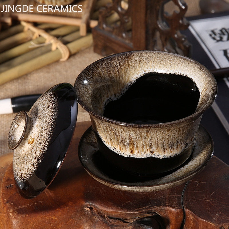 100 מ"ל ג'ינגדז'ן חרסינה עתיקה גאיוואן קרמיקה סינית עם כיסוי כוס תה ביתי תה תה מסורתי אביזרי תה מסורתיים