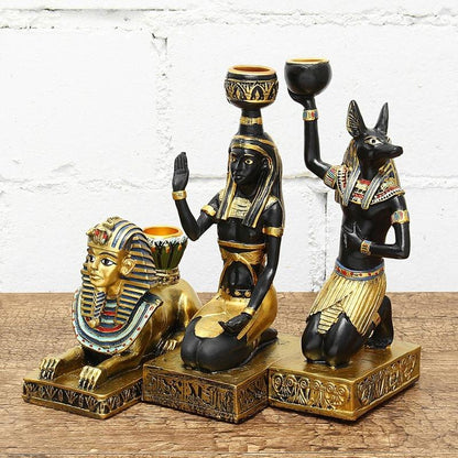 Resin Figurine CandleHolder Retro Retro Purba Mesir Sphinx Anubis Bentuk Candlestick Crafts Hiasan Rumah Hiasan