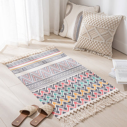 Lino de algodón tejido vintage de lino alfombra boho habitaciones decoraciones estéticas alfombras de cama