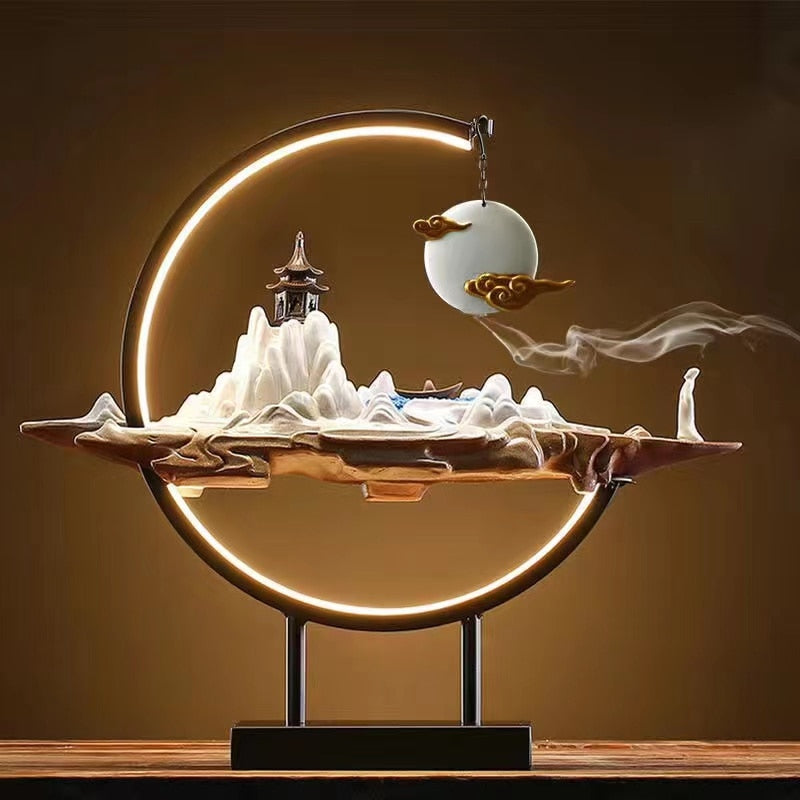 Brûleur d'encens à reflux, anneau lumineux Led pour la maison, salon, porte-bougie en céramique fondue, décoration créative chinoise pour la maison