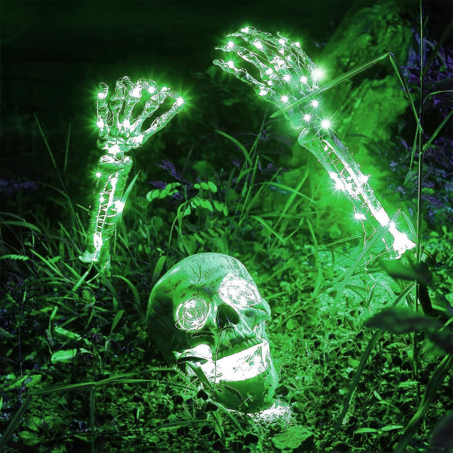 ديكور هيكل عظمي LED للهالوين هيكل عظمي مخيف مع أضواء مبتكر ساحة المقبرة ديكور جمجمة مخيفة واقعية
