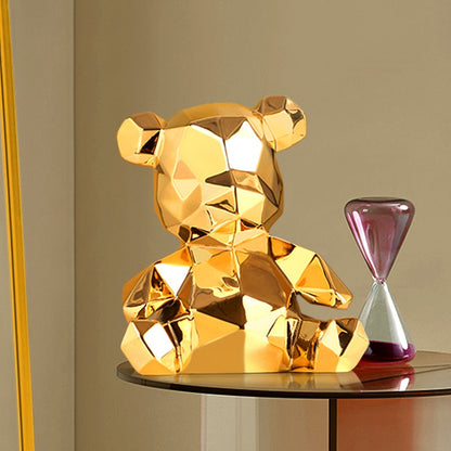 Electroplating Bear Standbeeld Geschenk voor kind Teddybeer Sculptuur Dierlijk ornament Woonkamer Home Decoratie Dog Figurine