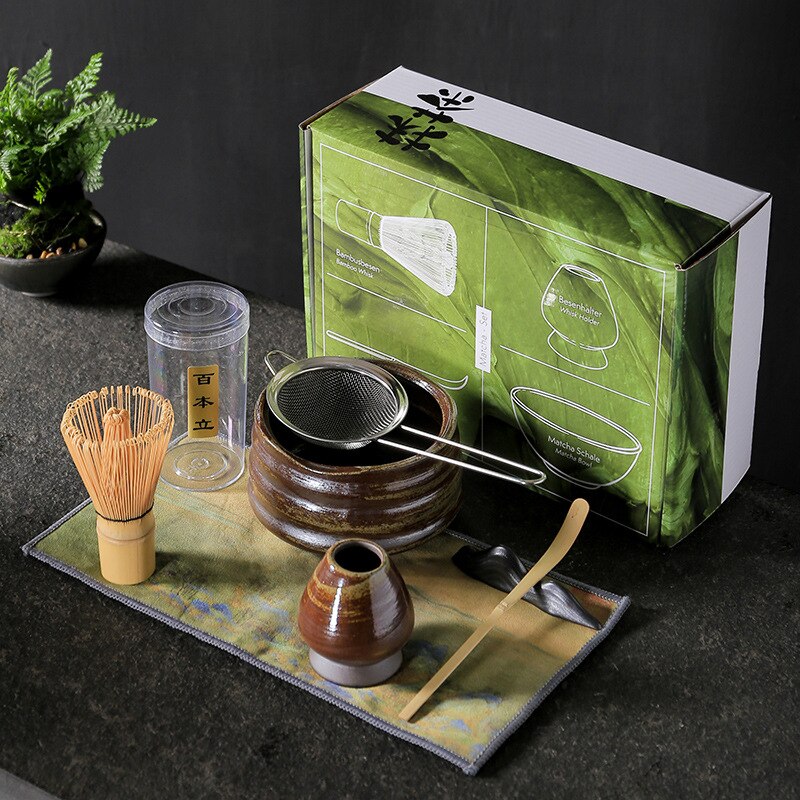 4-7PC/SETin käsintehty koti Easy Clean Matcha Tea Set -jalustan pakkaus kulho vispilä Scoop-lahjaseremonia perinteinen japanilainen lisävaruste