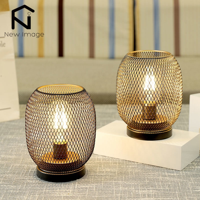 2Pcs Metal Cage Table Lamp Round Shaped LED Lantern Battery Powered Cordless Lamp for Weddings Party  Home Decor Candle Holder