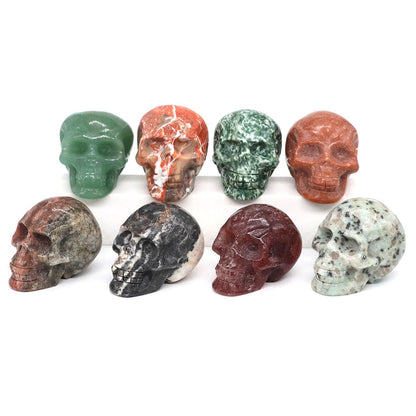 Statue de tête de crâne en pierre naturelle, 50mm, cristal de guérison, Reiki sculpté, pierres précieuses de sorcellerie, artisanat, décoration de maison, cadeaux d'Halloween 