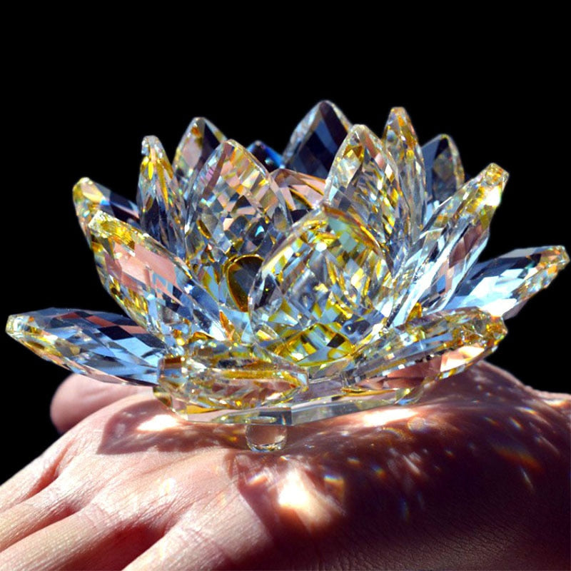 Cristalli di quarzo da 80 mm Craft di fiori di loto in vetro Ornamenti fengshui Cristalli di guarigione Casa festa di casa Wiccan decorazioni yoga regali souvenir