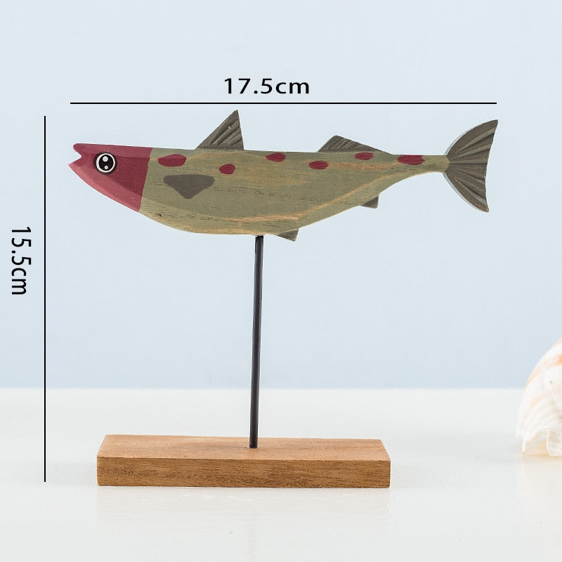Nordic Wood Fish Sculpture Animal Artistic Sculpture Living Room Office Hjem Dekorasjon Håndlaget håndverk Ferie Gave