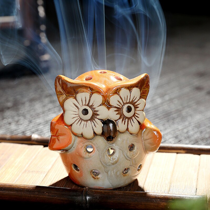 Hollow Owl Atmosphere Burner Ceramic Backflow rökelse brännare rökelsehållare hem dekoration spole censer brons luft förångare