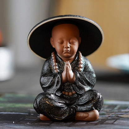 Black Pottery Buddhist Monks miniatyrfigurer Buddha Statue Sculpture Fairy Ornaments Meditation Home Garden Docor Decoration