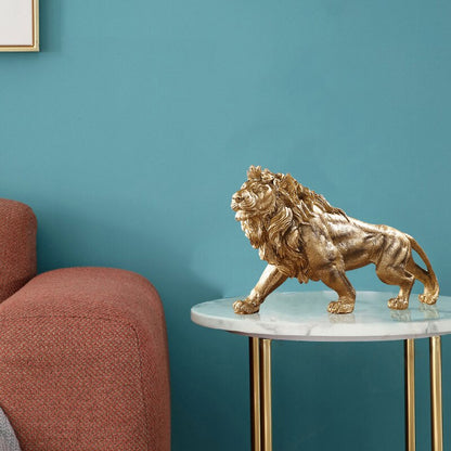 Golden Lion King Ornamento de resina de la oficina en casa Estatua de animales Accesorios de decoración de la sala de estar Decoración del hogar